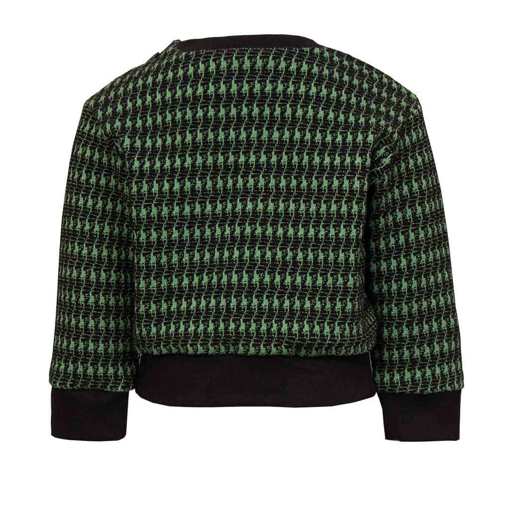 Black and green pied de poule Baby Sweatshirt with Dragon Appliqué