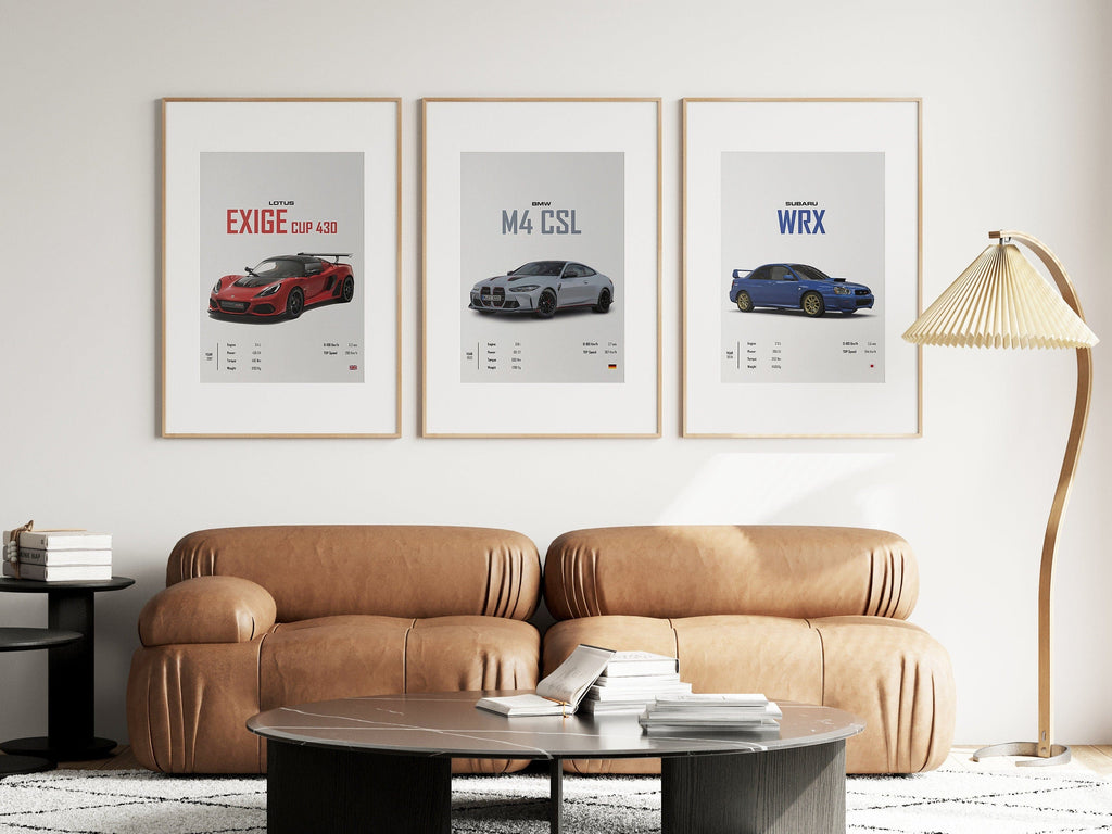 Poster Sportwagen  BMW LOTUS SUBARU Klassiker Legenden · Geschenk für ihn · Wohnzimmmer & Büro · Wand Deko · Print ohne Rahmen